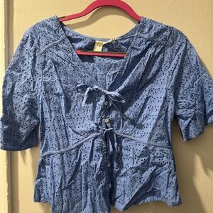 Joie Women's Blue Eyelet Tie-Front Blouse